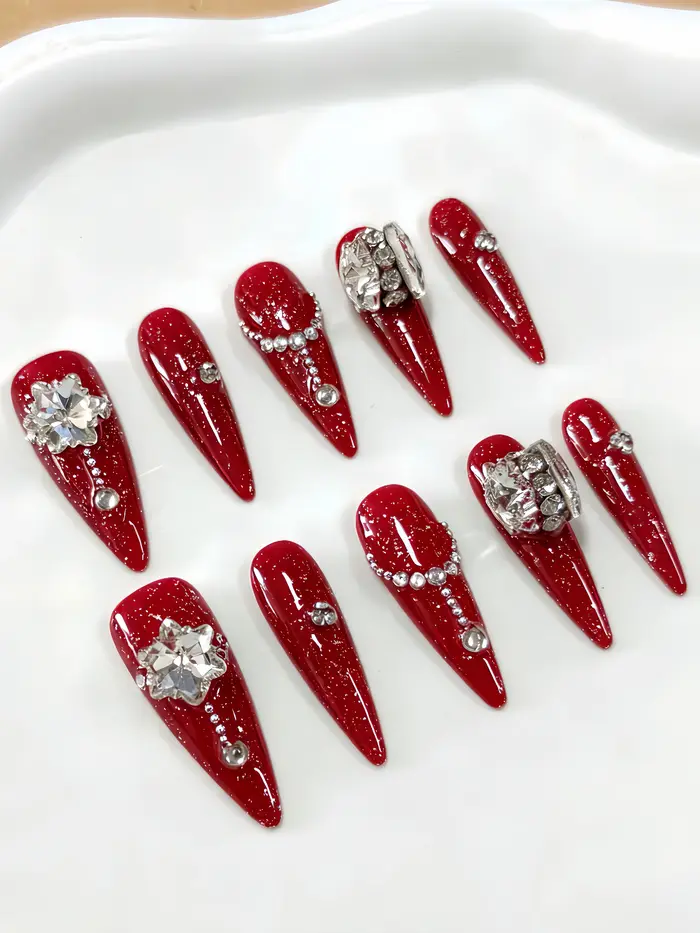 10 faux ongles longs en forme de larme
