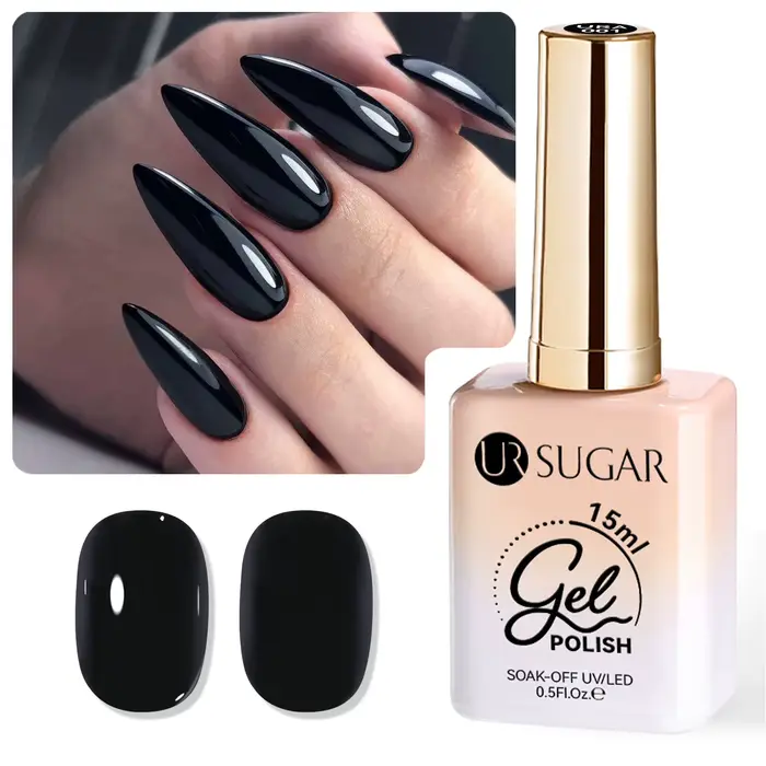 UR SUGAR 15ml Vernis à ongles gel UV/LED noir haute brillance pour manucure française, gel à ongles 