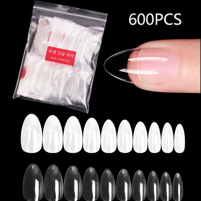 600 pièces pointes d'ongles en amande faux ongles courts presse claire sur court