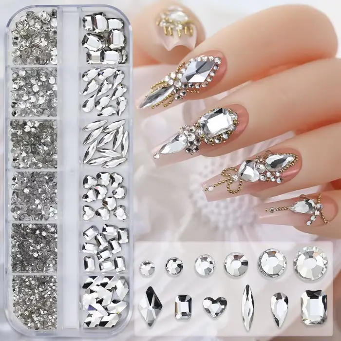12 grilles rose mixte ongles strass luxe ongles breloques paillettes cristal bijoux gemmes Nail Art 