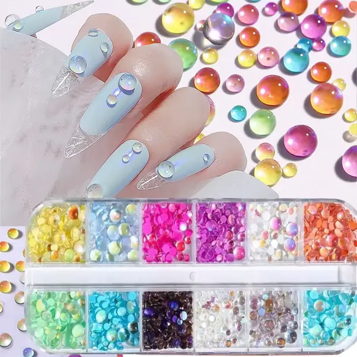 1 boîte arc-en-ciel sirène larmes Nail Art breloques Macaron bulle perles Nail Art pour l'été Aurora