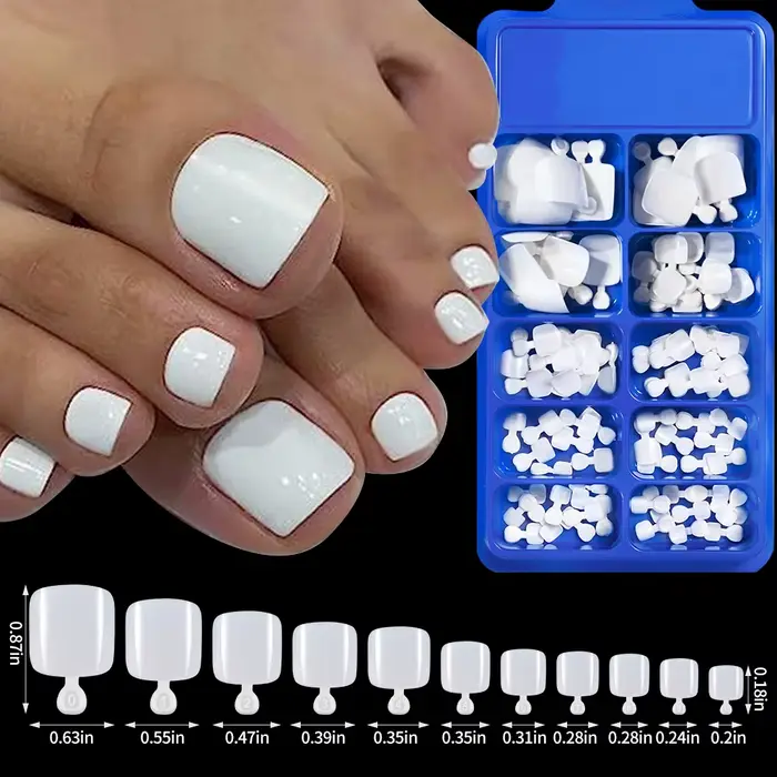 100 pièces faux ongles blanc naturel presse sur orteil pied couverture complète