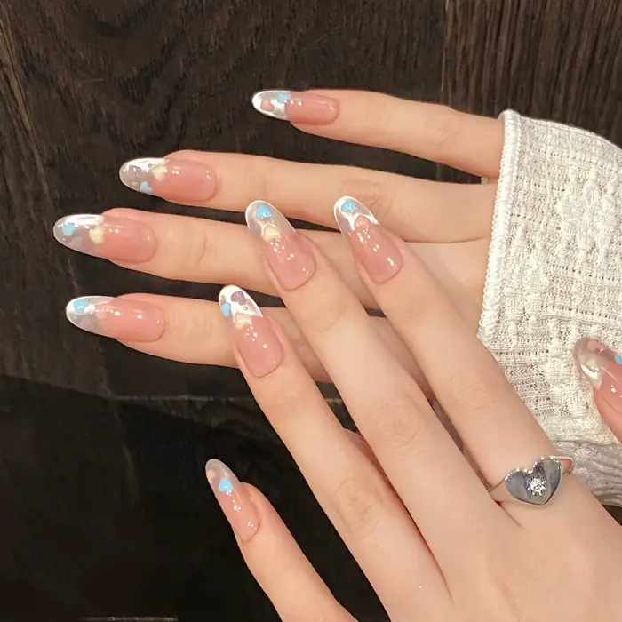 10 pièces Simple fait à la main faux ongles pointe dégradé rose Design faux ongles Art réutilisable 