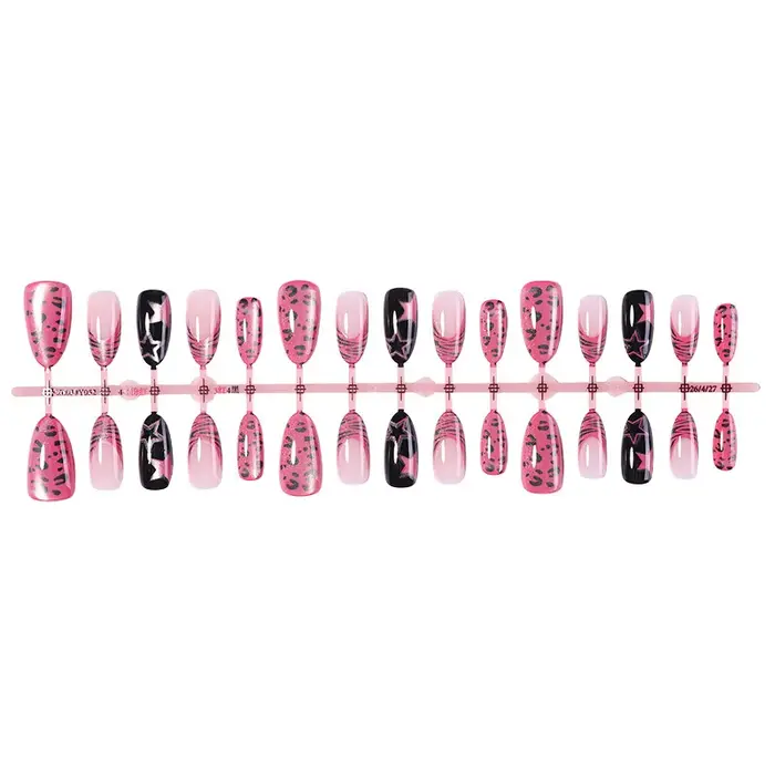 24 faux ongles roses brillants à presser