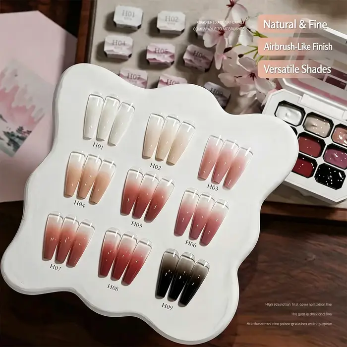 Vernis à ongles gel 9 couleurs dégradé solide haute saturation, idéal pour la manucure française, adapté aux techniciennes et aux débutantes