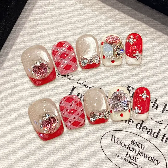 10 pièces velours oeil de chat à la main presse sur ongles 3D fleur faux