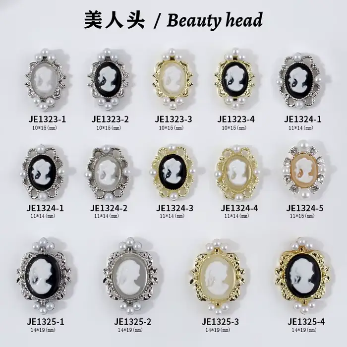 10 pièces rétro Baroque Gril Nail Art charme 3D gaufrage noir blanc fille tête décoration d'ongle or