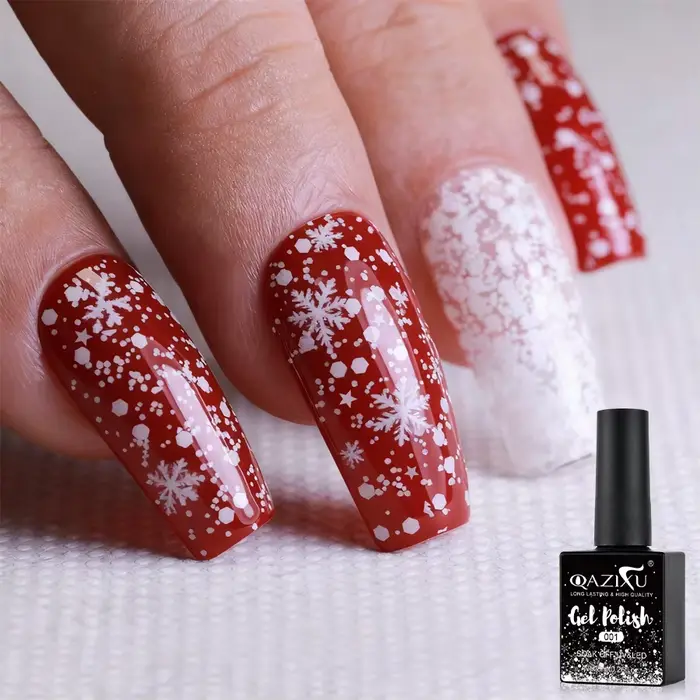 QAZIXU 8ml flocon de neige Gel vernis à ongles UV LED Semi Permanent blanc rose paillettes