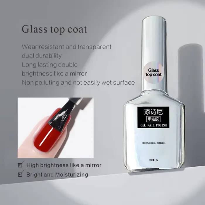 Vernis à ongles gel transparent super brillant 15 ml, couche supérieure brillante, sans essuyage, fi