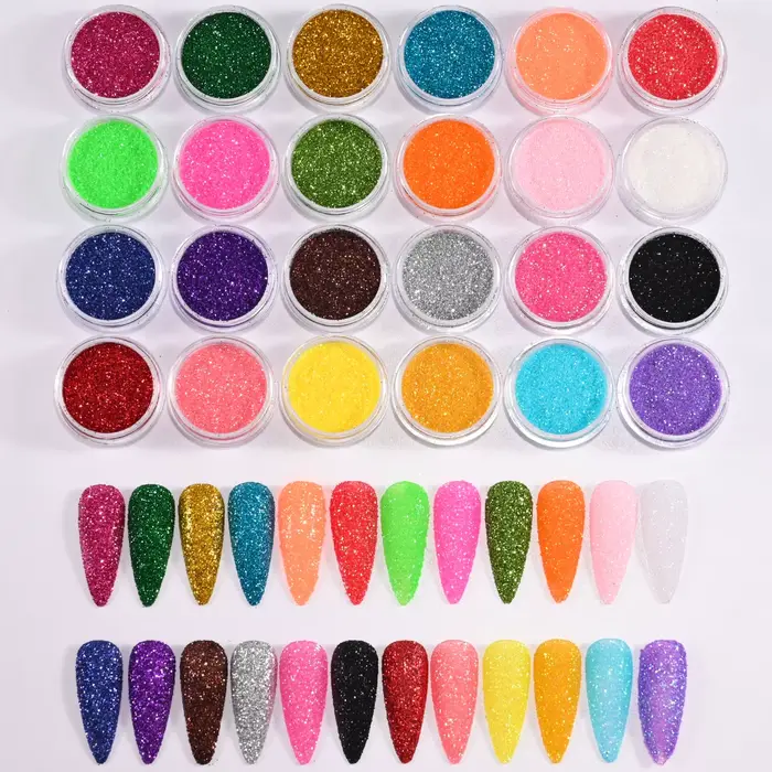 24 pièces/ensemble brillant holographique sucre fin poudre à ongles diamant Chrome Pigment poussière