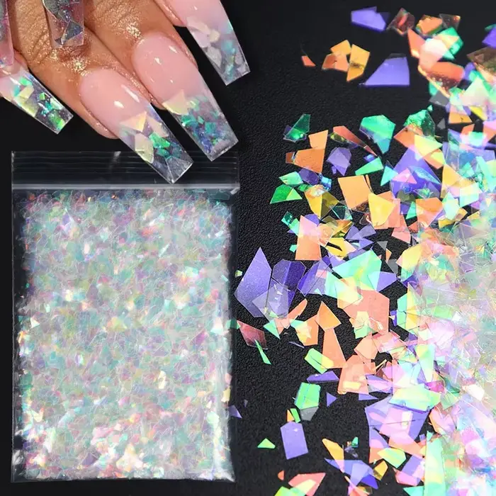 Flocons d'ongles holographiques effet sirène