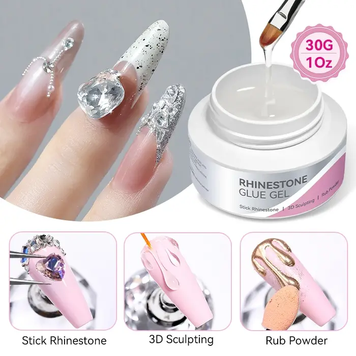BORN PRETTY 30g 5 en 1 colle à ongles Gel multi-fonctionnel strass bâton Gel de renfort 3D façonnage sculpture
