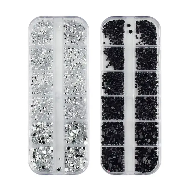 2 boîtes de strass pour Nail Art, couleurs assorties, argent, noir, rose, bleu, 1.5-3mm, paillettes 