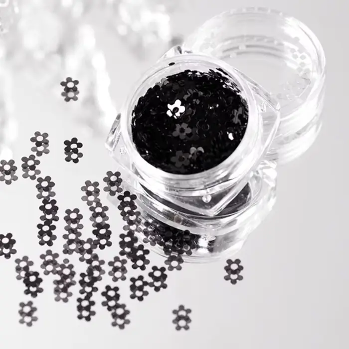 1 boîte de mini paillettes pour ongles en noir et blanc, décor floral pour Nail Art, pour fête, Fest