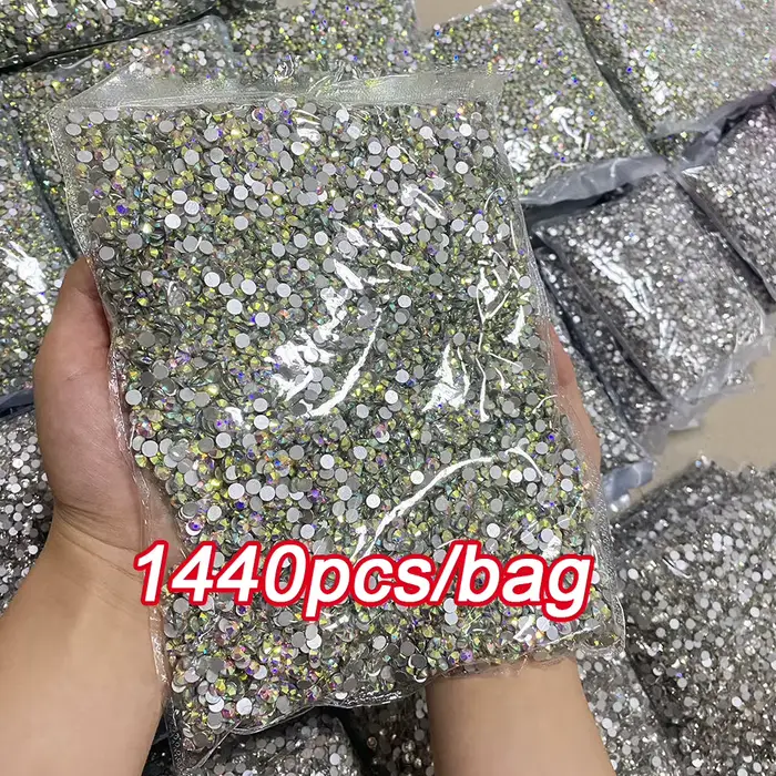 1440 pièces ongles FlatBack cristal Strass clair/AB verre Strass (SS3-SS20) 3D ongles pierres précie
