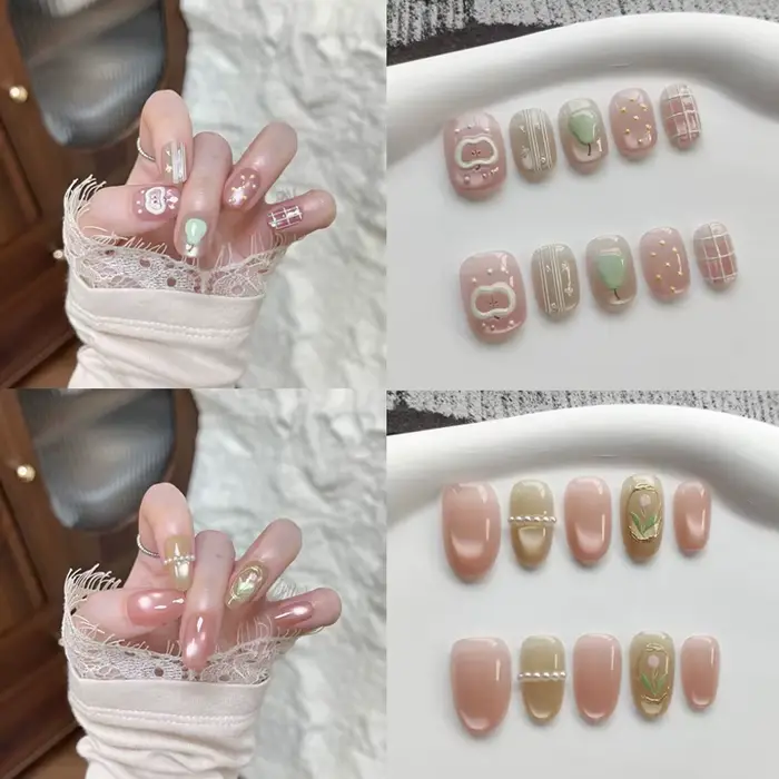 10 faux ongles press-on faits à la main