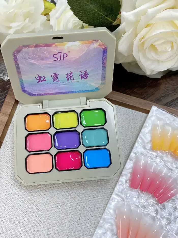Gel de Peinture pour Ongles 9 Couleurs Effet Macaron Printemps-Été 4-en-1 – Gel de Stamping Dégradé pour Nail Art