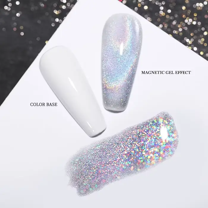 TC 10ml Nouveau Modèle 2026 Vernis Gel Magnétique Effet Œil de Chat Holographique Pailleté Blanc Réfléchissant Galactique Soak Off UV LED pour Nail Art
