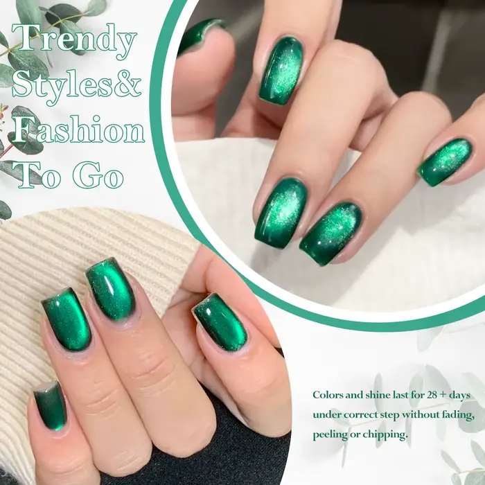 Vernis à ongles Gel magnétique chat à paillettes vertes