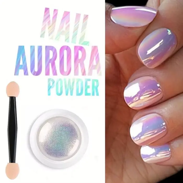 Poudre à ongles effet perle, 1 pot, miroir aurore chromé, sirène, poudre d'art pour ongles, arc-en-c
