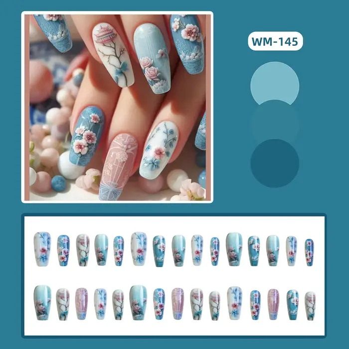 Faux ongles à pression en fleurs de pêcher roses