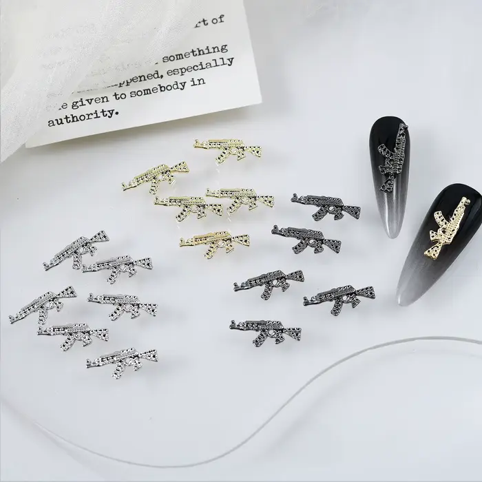 20 pièces de luxe rétro argent pistolet ongles breloques alliage