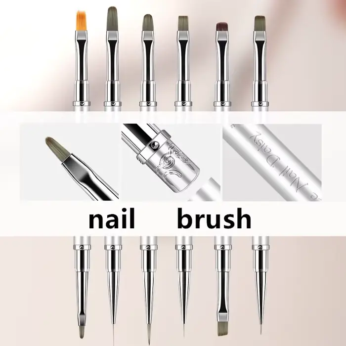 Brosse à ongles à Double tête avec manche en métal, brosse de revêtement, stylo de peinture, brosse