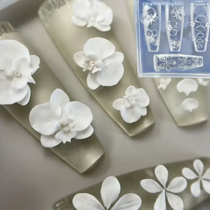 Moule à ongles en Silicone Transparent 3D, décorations pour Nail Art, fleurs Phalaenopsis, modèles d