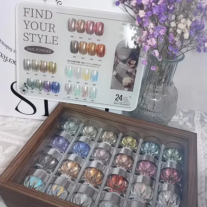 Nouvel ensemble de poudres à ongles effet miroir premium 24 couleurs