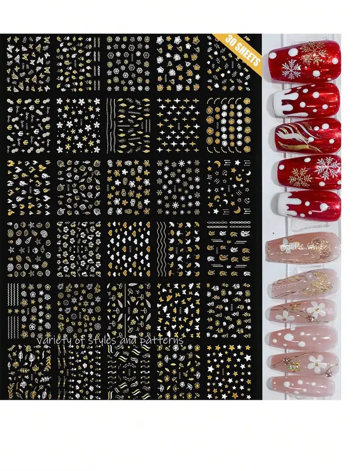 90 Blatt 3D Y2K Nail Art Aufkleber, 4800 Stücke Aufkleber 3D selbstklebende wei oder Blumen autocoll