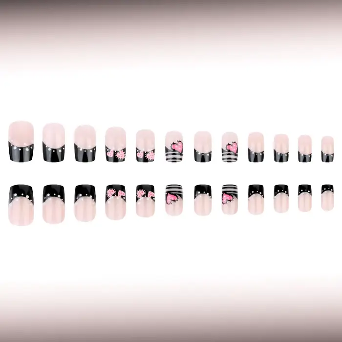 24 pièces coeur faux ongles moyen Long carré collé presse