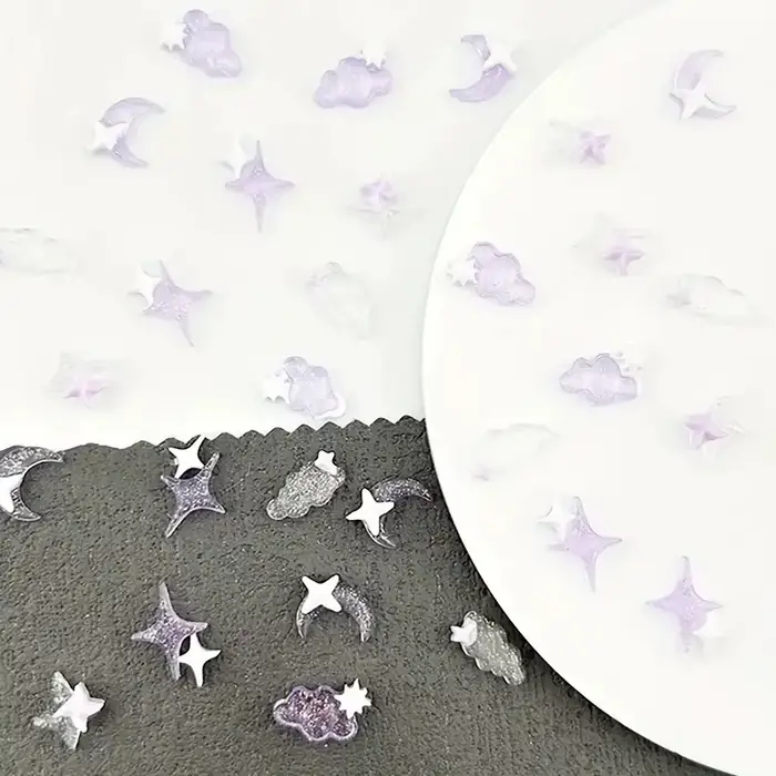 50pcs violet mélangé 3D lune nuage étoile breloques pour ongles en vrac Kawaii Lumionus Mini nuage d