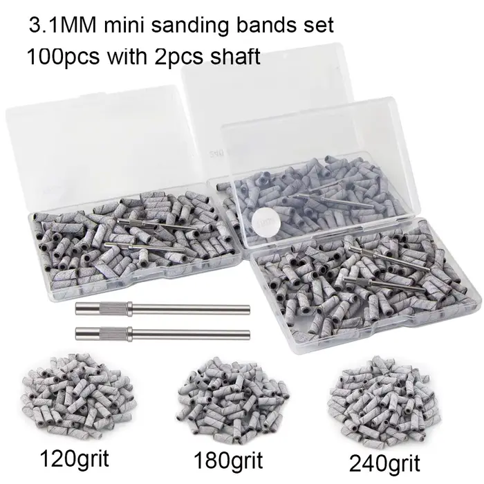 100 pièces 3.1mm Mini petites bandes de ponçage avec 2 pièces jeu d'embouts de mandrin forets à ongl