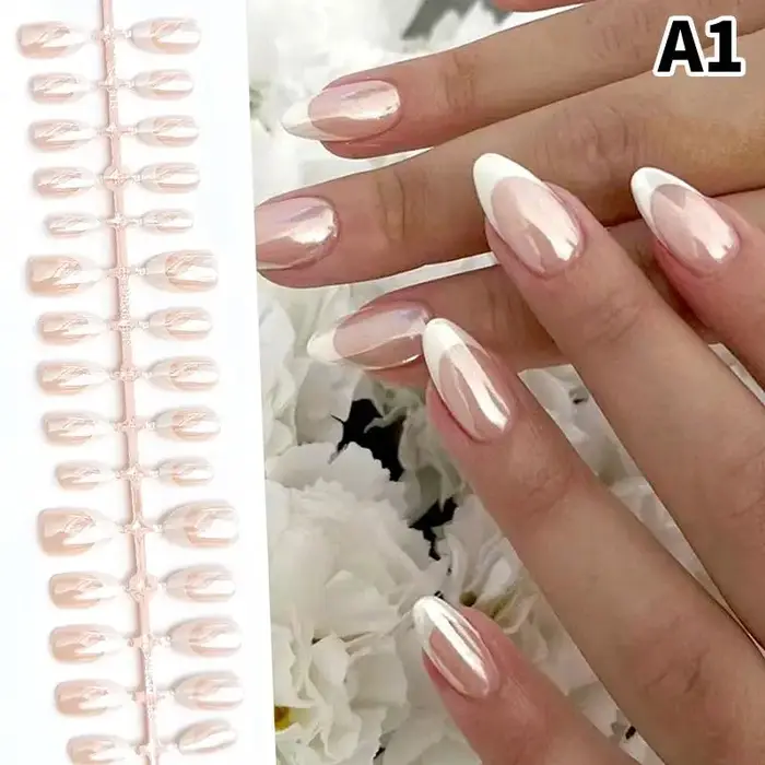 Lot de 30 faux ongles nacrés français à presser