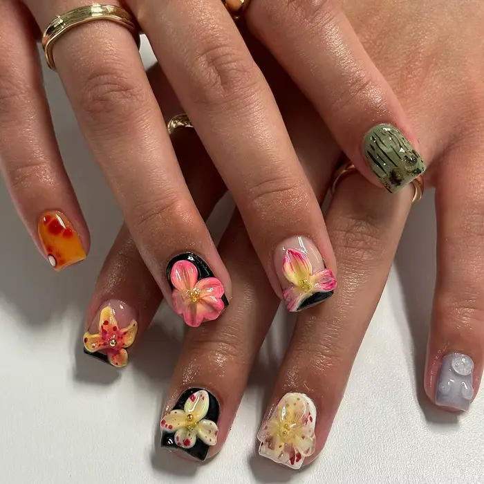 Fleurs 3D Nail Art tendance presse sur ongles peint à la main rose Gel gelée printemps été fleur y2k