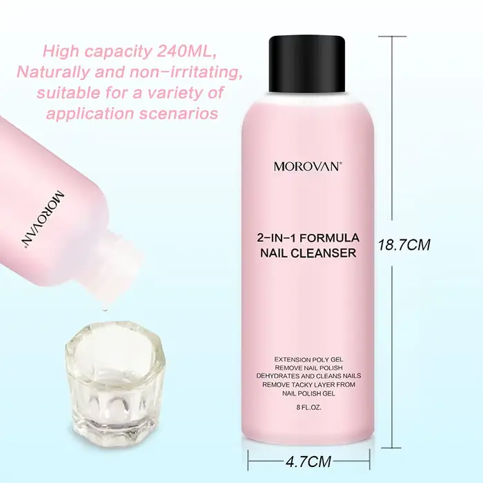 Nettoyant pour ongles 2 en 1 de 8oz (Solution antidérapante en Gel pour extensions d'ongles Poly +