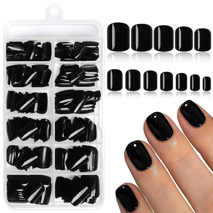 Faux ongles français courts et carrés pressés