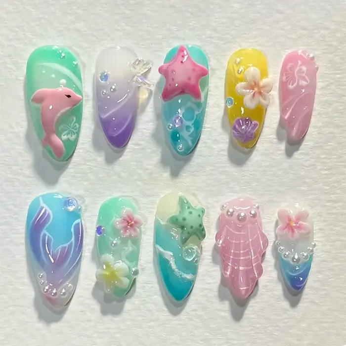 24 pièces 3D vert ondulation Design faux ongles oeil de chat français amande