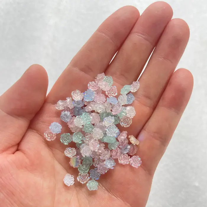 50pcs mignon nouvelle résine Mini 3D blanc plaqué Rose ongles strass gemmes paillettes Nail Art bijoux manucure