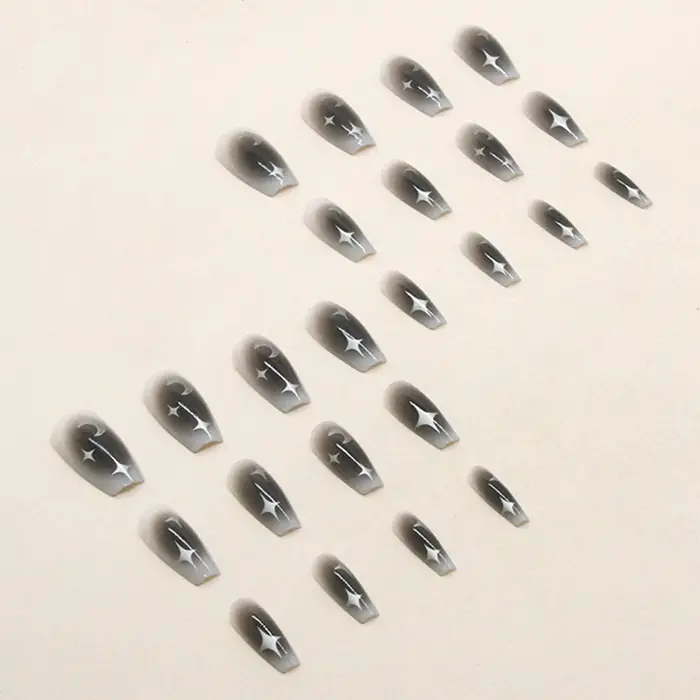 Faux ongles noirs dégradés à couverture complète pour filles cool, faux ongles cercueil mi-longs, mo