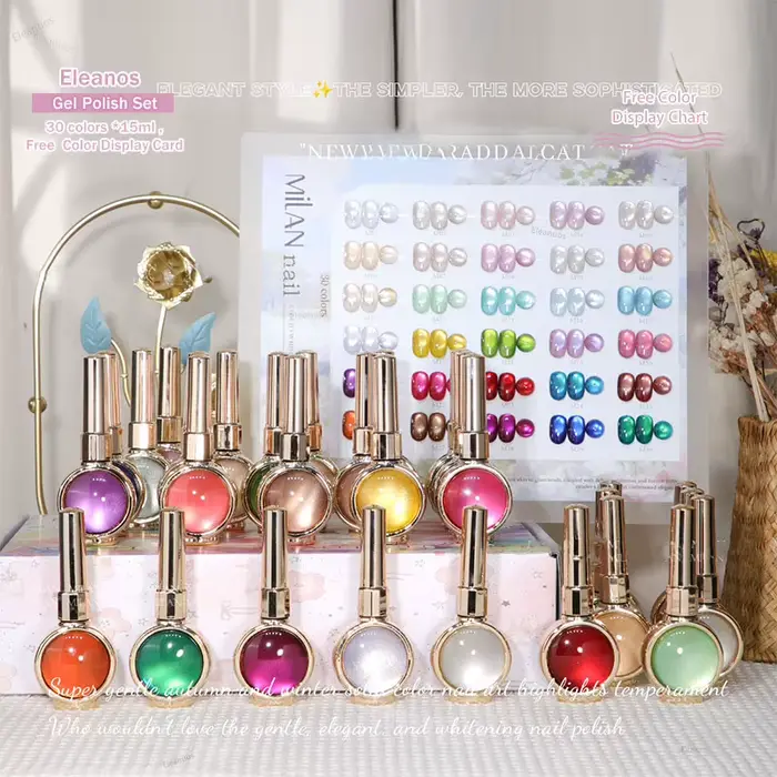 Eleanuos Nouveau Kit de Gels Ongles Effet Œil de Chat 30 Couleurs avec Nuancier