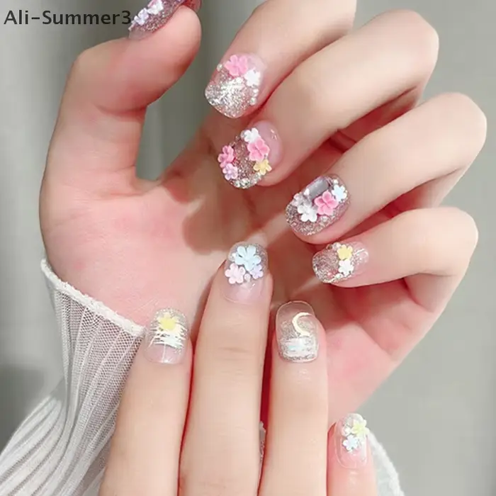 Mélange coloré de fleurs à cinq pétales, breloques pour ongles, décorations pour ongles, outils de m