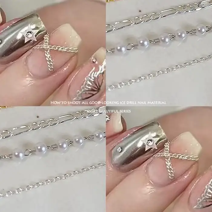 Chaînes à ongles or argent perles de pierre