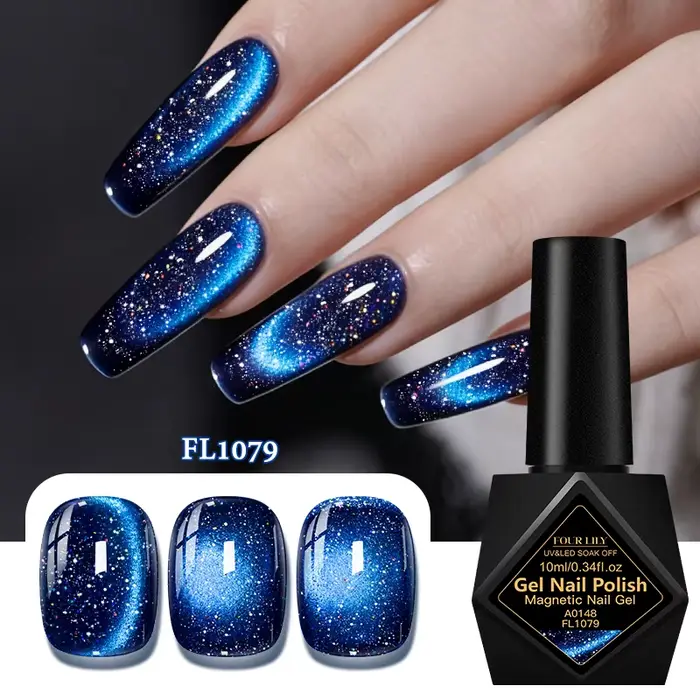 Vernis à ongles gel magnétique effet chat bleu réfléchissant 10ml, perles de verre, semi-permanent,
