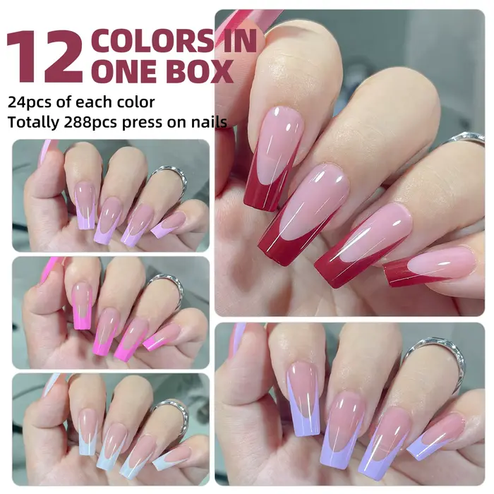 Faux ongles français en acrylique, armure carrée moyenne, couverture complète, pointes pouvant être 