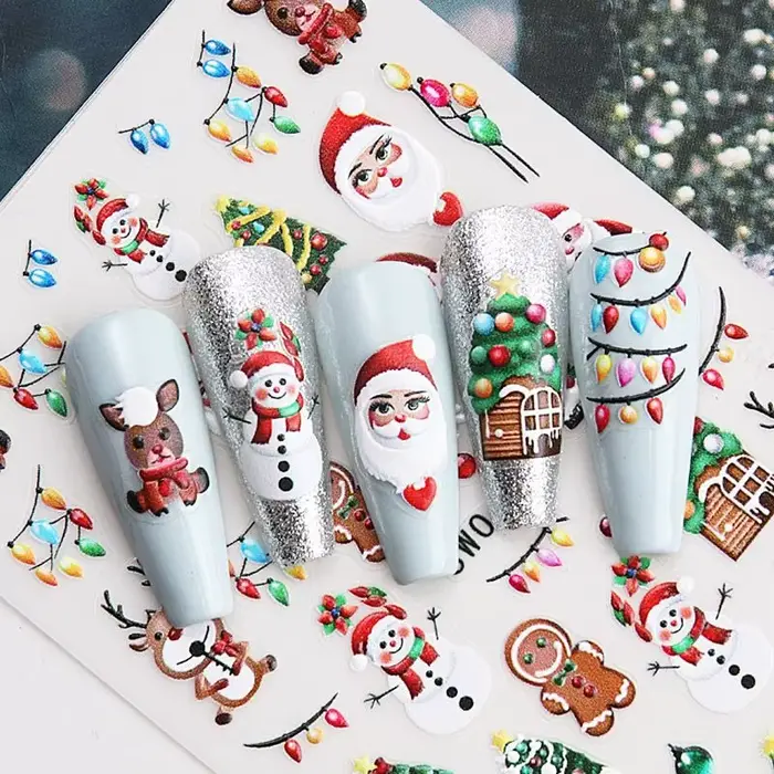 Autocollant pour ongles 5D de dessin animé de Noël d'hiver unique
