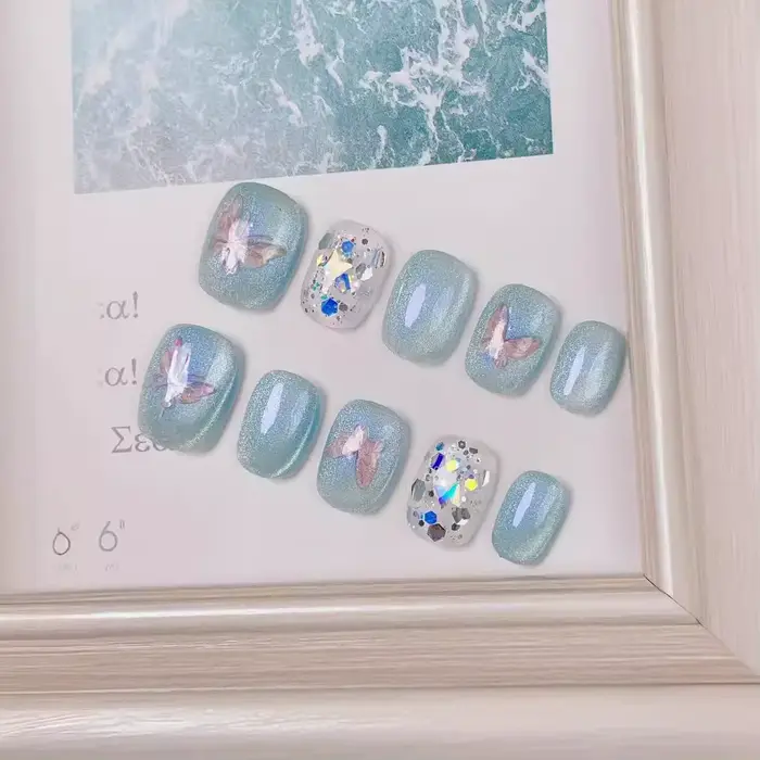 10 pièces oeil de chat presse à la main sur les ongles couleur bonbon faux ongles été mignon portabl