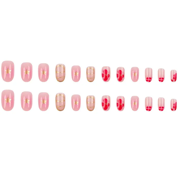 24 pièces pointes d'ongles décoration florale ronde courte pour ongles avec outils presse esthétique