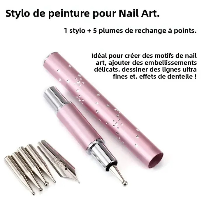 Ensemble de stylos de peinture pour Nail Art, avec 5 pointes à points, stylo de doublure en dentelle et outil de dessin de lignes fines pour les détails et les embellissements de Nail Art
