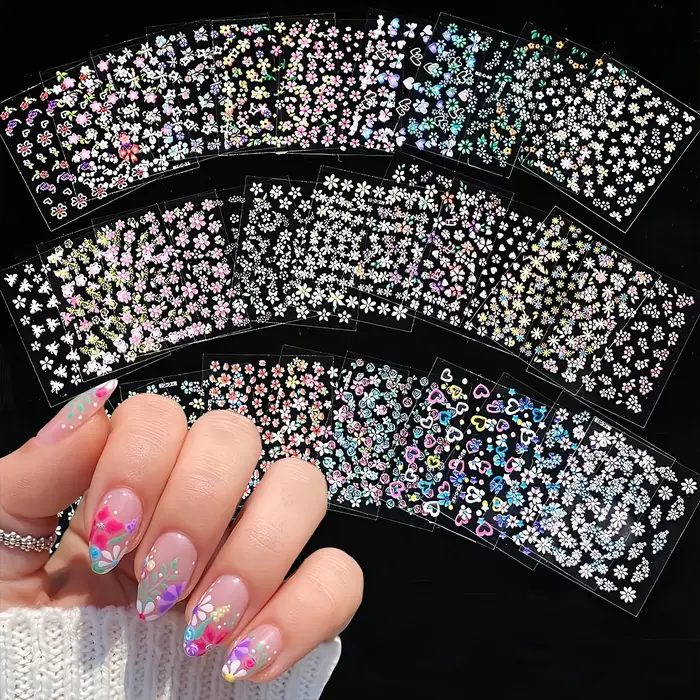 30 feuilles d'autocollants pour ongles fleur pour Nail Art coloré auto-adhésif marguerite décalcomanies